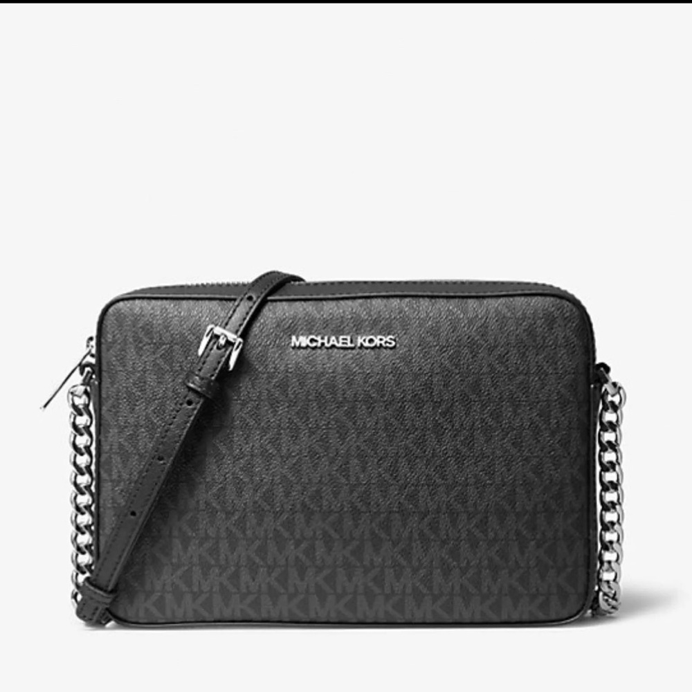 NWT Michael Kors Jet Set Large Logo Crossbody Bag with Zip Chain